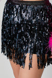Ari Sequin mini fringe skirt (black)