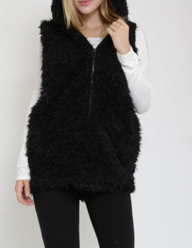Lumi faux fur hooded vest (black)