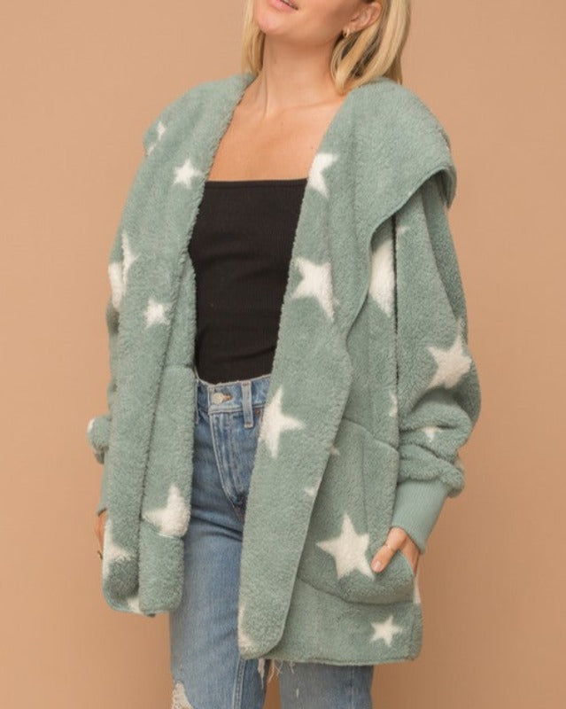 Riley oversized star sherpa hoodie (mint jade)