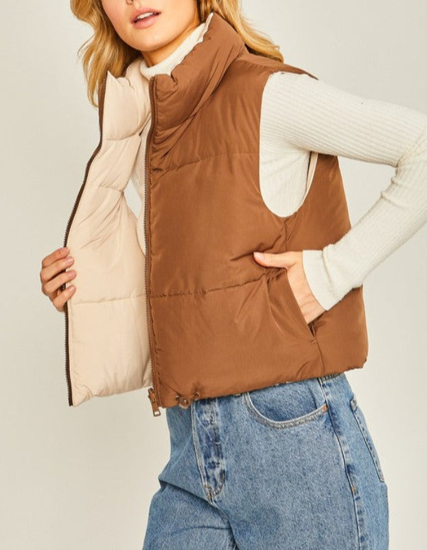 Rebel reversible puffer vest (brown/taupe)