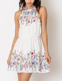 Kenzie Halter Neck Floral Print Mini Dress (white)