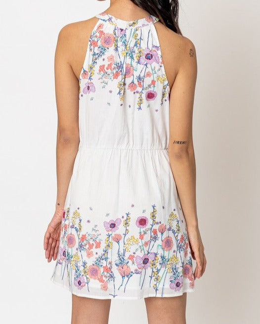 Kenzie Halter Neck Floral Print Mini Dress (white)