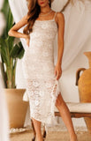 Cosmic Girl lace fringe dress (white/taupe)
