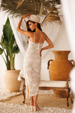Cosmic Girl lace fringe dress (white/taupe)