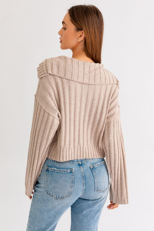 Sienna collared ribbed knit sweater (taupe)