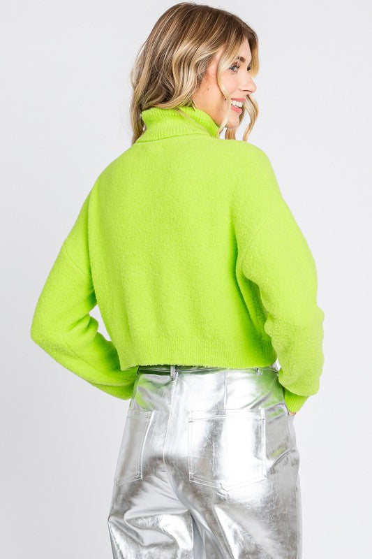 Abbie cropped turtleneck pullover (lime green)