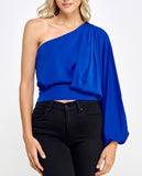 North Shore satin one shoulder top (royal blue)