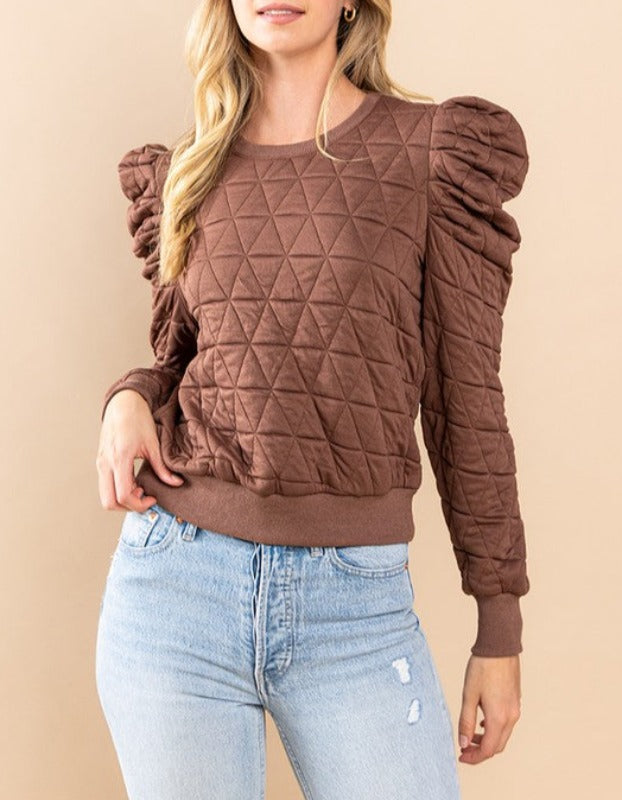 Rowan quilted puff sleeve pullover (chocolate)