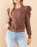 Rowan quilted puff sleeve pullover (chocolate)