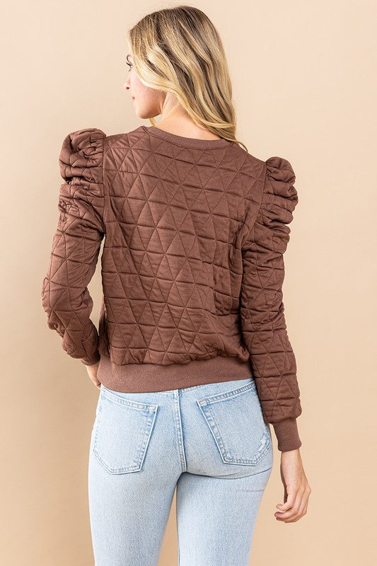 Rowan quilted puff sleeve pullover (chocolate)