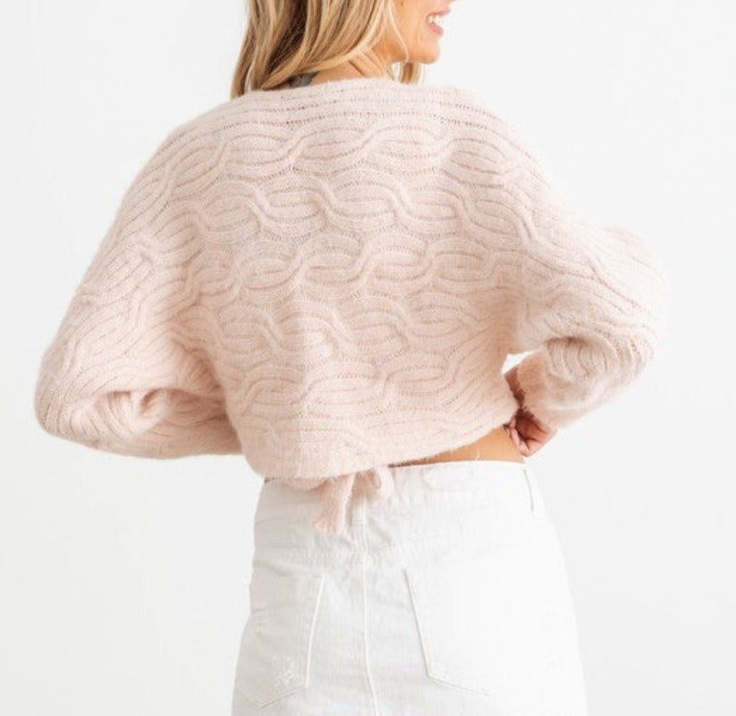 Holly Fuzzy Knit crop Sweater/Cardigan (light pink)