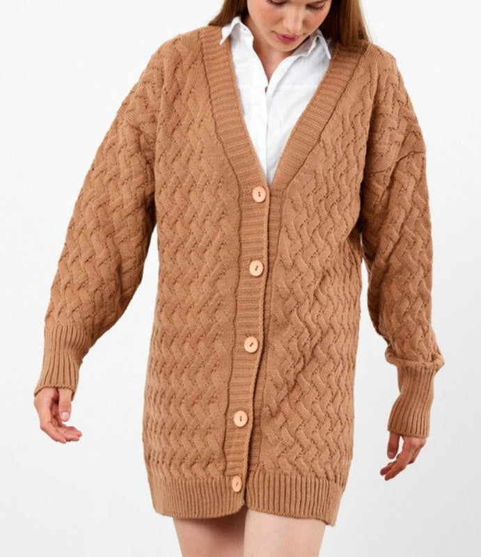 Stanley chunky mid length cardigan (camel)