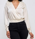 Pearl Embellished Satin Blouse (cream)