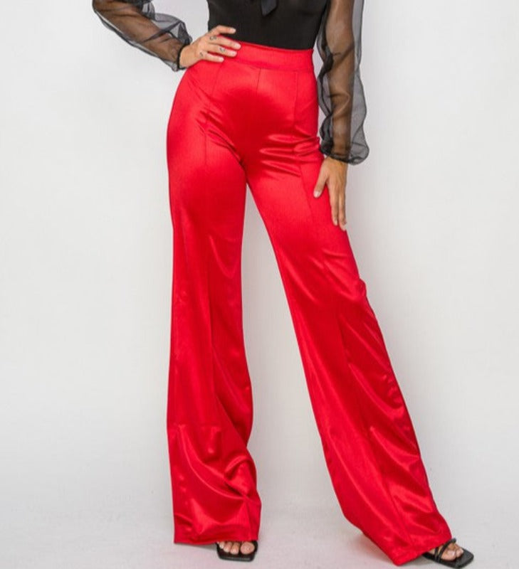 Bleu flare leg satin pant (red)