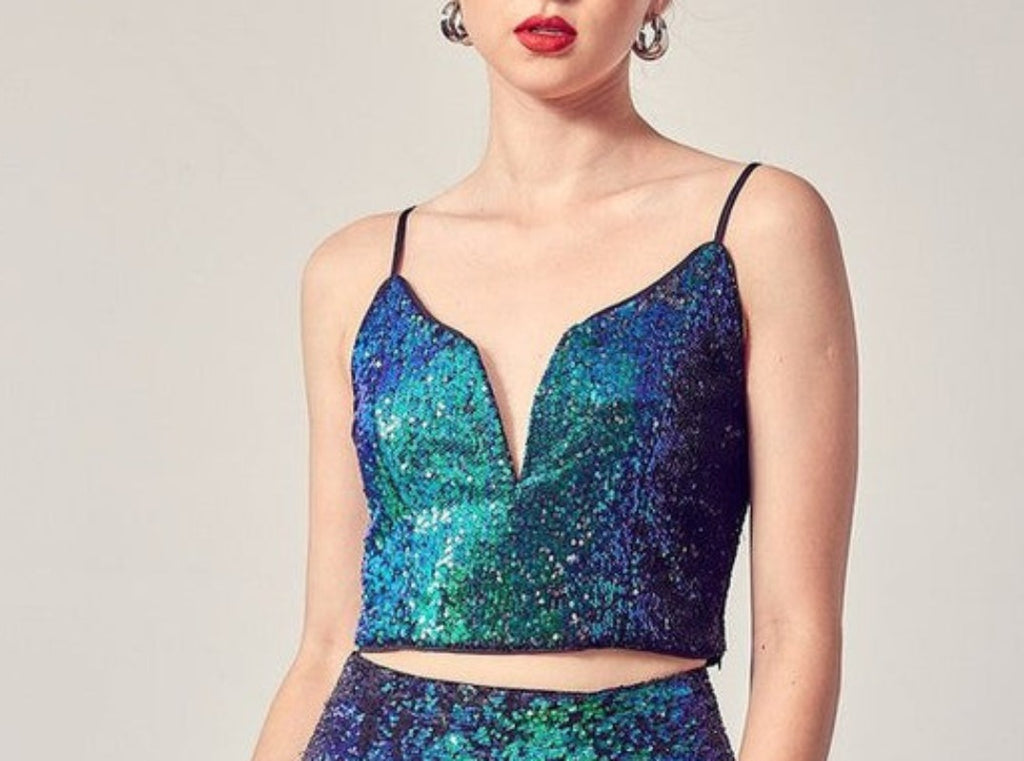 Rhythm sequin crop top (blue/green)