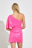 Aspyn One Shoulder sequin dress (barbie pink)