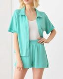 Amelia french terry button down (teal)