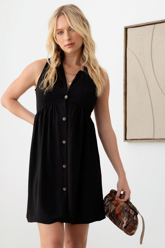 Camille sleeveless button down collared dress (black)