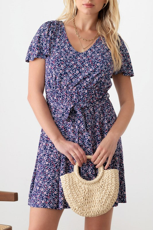 Brigitte Floral knit dress (navy)