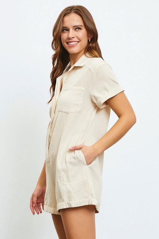 Heidi coastal woven romper (ecru beige)