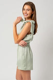 Joy tie shoulder satin romper (mint sage)