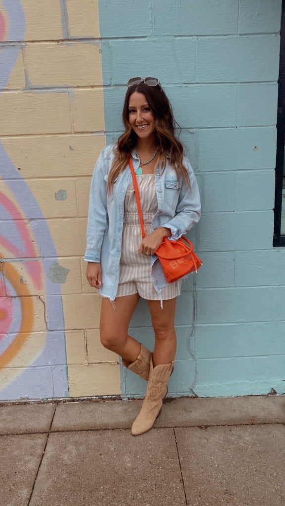 Bethany Striped Romper (beige/white)