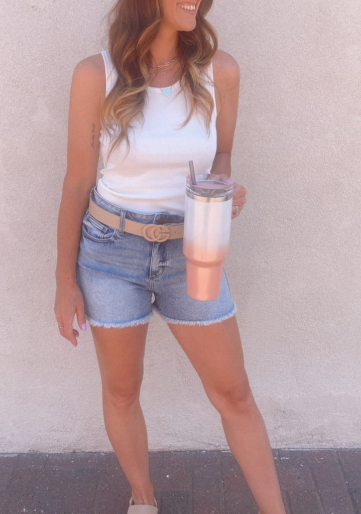 Essential Round neck ribbed tank (white)