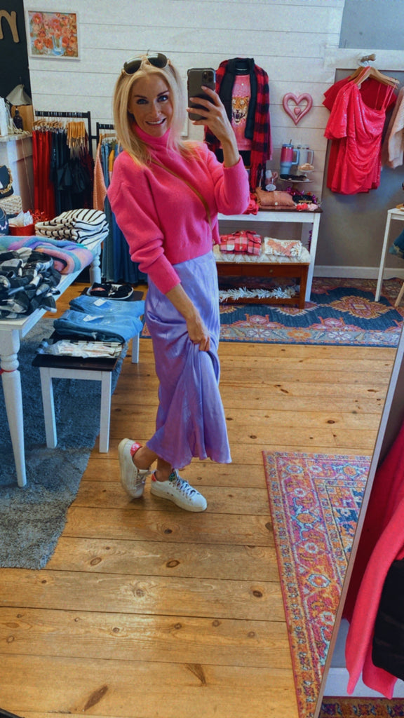 Abbie Hot Pink Cropped Turtleneck