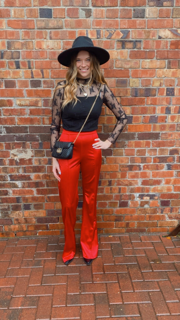 Red Satin Flare Pant