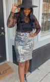 Crystal sequin midi skirt (silver/black)
