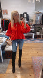 Hazel Peplum Ribbon Top (red)