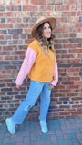 Jadie colorblock fleece pullover (pink/mustard)