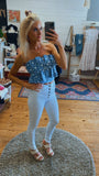Luna strapless embroidered paneled top (chambray)