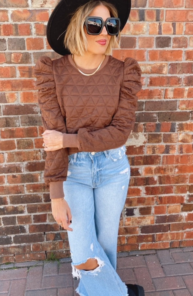 Rowan quilted puff sleeve pullover (chocolate)