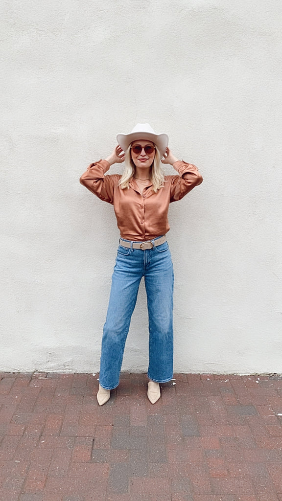 Halsey Satin Button Up Blouse (copper)