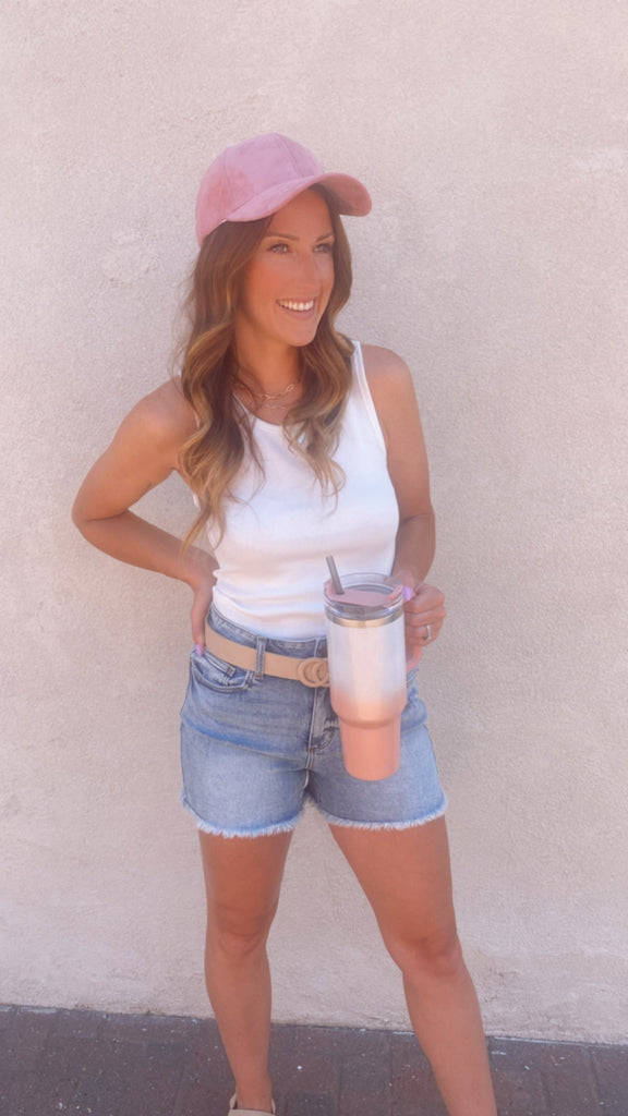 Essential Round neck ribbed tank (white)
