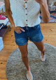 KanCan High Rise Denim short w/ fray hem (medium wash)