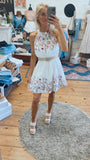 Kenzie Halter Neck Floral Print Mini Dress (white)