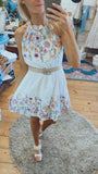 Kenzie Halter Neck Floral Print Mini Dress (white)