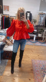 Hazel Peplum Ribbon Top (red)