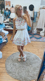 Kenzie Halter Neck Floral Print Mini Dress (white)