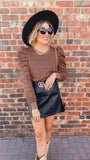 Rowan quilted puff sleeve pullover (chocolate)