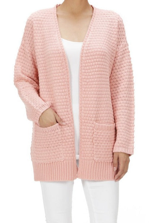 Nat Open Front Knit Oversize Cardigan (light pink)