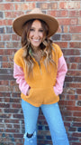 Jadie colorblock fleece pullover (pink/mustard)