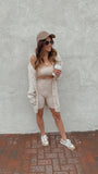 Luxe LA girl ribbed cut out romper (beige)