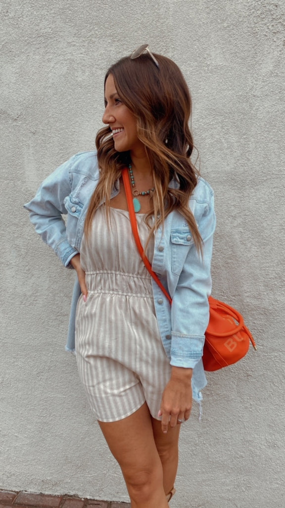 Bethany Striped Romper (beige/white)