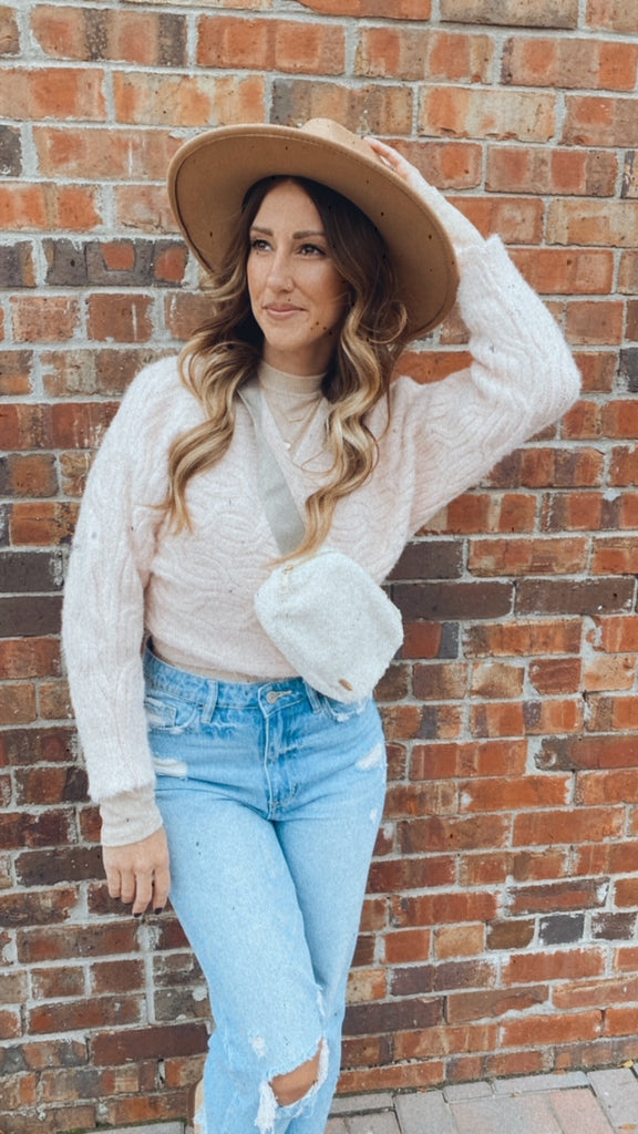 Holly Fuzzy Knit crop Sweater/Cardigan (light pink)