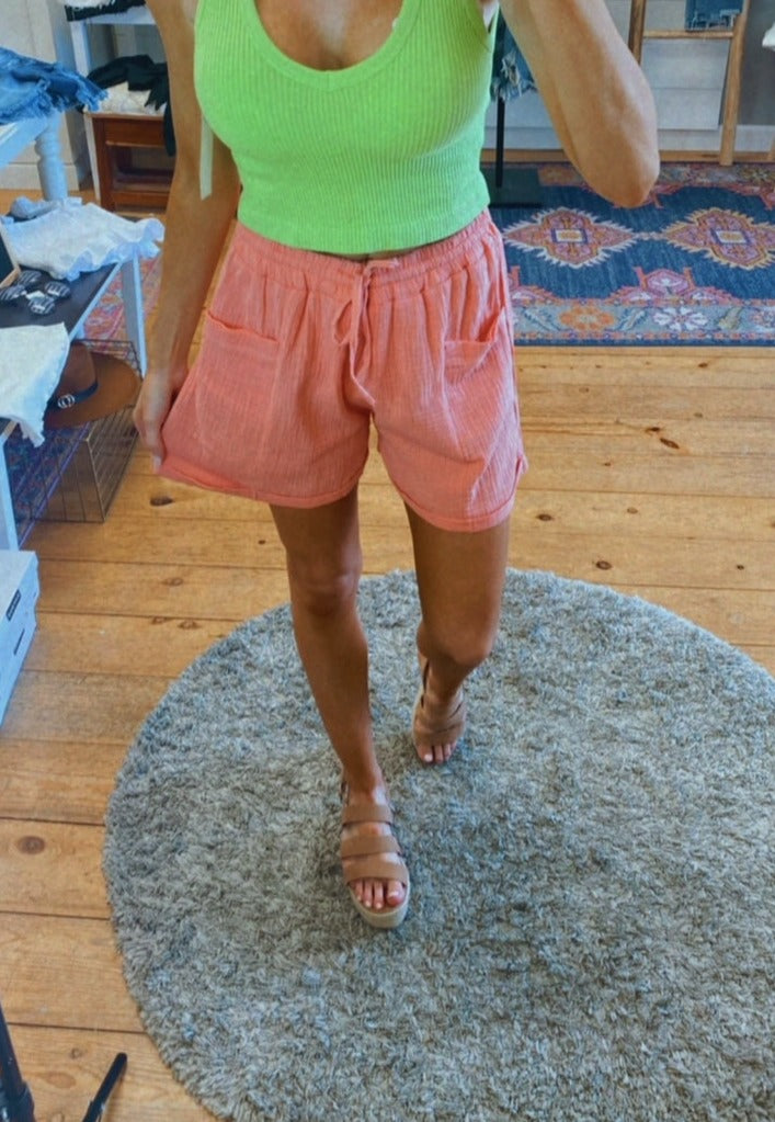 Emery linen cargo short (melon)