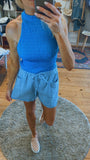 Emery linen cargo short (baby blue)