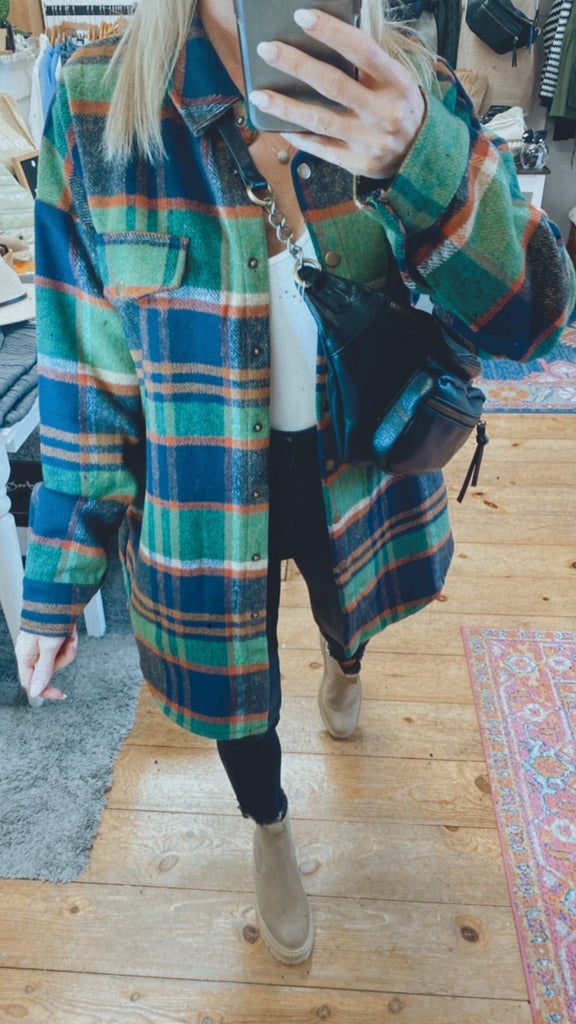 Chestnut oversized plaid shacket (green/0range)